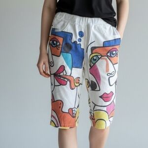 Artistic White Multi-Color Girls' Cropped Pants